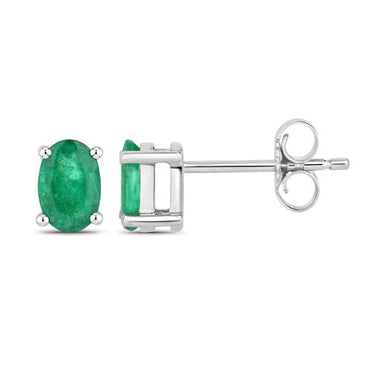 0.88 Carat Genuine Zambian Emerald 10K White Gold Earrings - 0