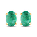 0.88 Carat Genuine Zambian Emerald 10K Yellow Gold Earrings-1