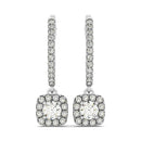 Cushion Shape Halo Style Diamond Drop Earrings in 14k White Gold (1/2 cttw)-3