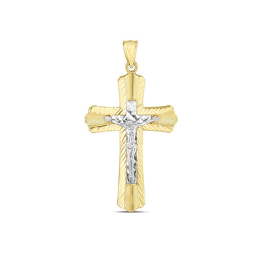 14k Two Tone Gold High Polish Diamond Cut Cross Pendant - 0