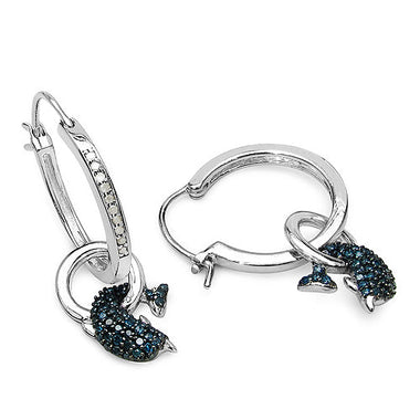 0.54 Carat Genuine Blue Diamond and White Diamond .925 Sterling Silver Earrings - 0
