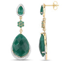 22.70 Carat Dyed Emerald and White Topaz .925 Sterling Silver Earrings-2
