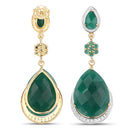 22.70 Carat Dyed Emerald and White Topaz .925 Sterling Silver Earrings-3