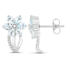 1.54 Carat Genuine Aquamarine and White Topaz .925 Sterling Silver Earrings-2