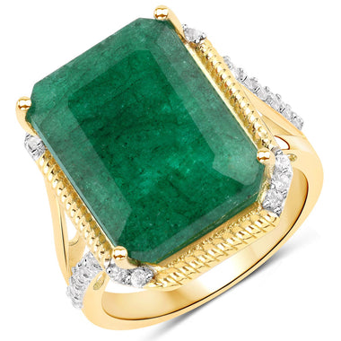 9.96 Carat Dyed Emerald and White Topaz .925 Sterling Silver Ring - 0
