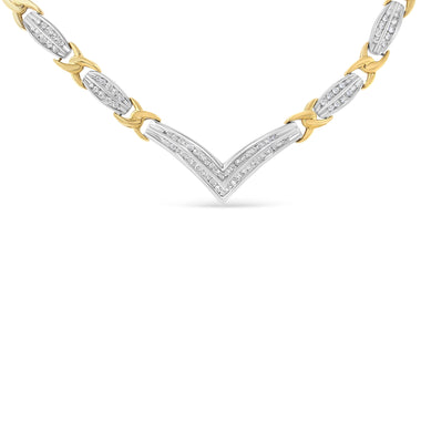10K Yellow and White Gold 1.0 Cttw Round and Princess cut Diamond "V" Shape Statement Necklace (I-J Color, I1-I2 Clarity) - 0