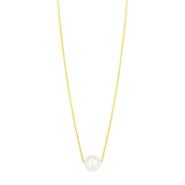 14k Yellow Gold Pearl Solitaire Necklace
