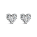 14K Yellow Gold Plated .925 Sterling Silver 1/2 Cttw Round and Baguette Diamond Composite Heart Shaped Stud Earring (I-J Color, SI2-I1 Clarity)-1