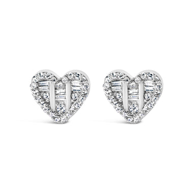 14K Yellow Gold Plated .925 Sterling Silver 1/2 Cttw Round and Baguette Diamond Composite Heart Shaped Stud Earring (I-J Color, SI2-I1 Clarity)