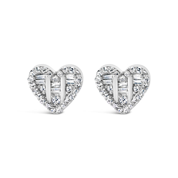 14K Yellow Gold Plated .925 Sterling Silver 1/2 Cttw Round and Baguette Diamond Composite Heart Shaped Stud Earring (I-J Color, SI2-I1 Clarity)