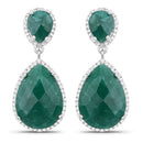 19.42 Carat Dyed Emerald and White Topaz .925 Sterling Silver Earrings-5