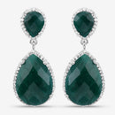 19.42 Carat Dyed Emerald and White Topaz .925 Sterling Silver Earrings-8