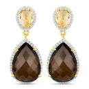 21.12 Carat Genuine Smoky Quartz, Citrine and White Topaz .925 Sterling Silver Earrings-3