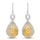 10.04 Carat Genuine Golden Rutile And White Topaz .925 Sterling Silver Earrings-5