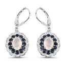 2.80 Carat Genuine Ethiopian Opal, Blue Sapphire and White Topaz .925 Sterling Silver Earrings-4