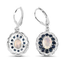 2.80 Carat Genuine Ethiopian Opal, Blue Sapphire and White Topaz .925 Sterling Silver Earrings-6