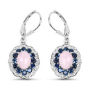 4.00 Carat Genuine Opal Pink, Blue Sapphire and White Topaz .925 Sterling Silver Earrings-4