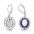 4.00 Carat Genuine Opal Pink, Blue Sapphire and White Topaz .925 Sterling Silver Earrings-6