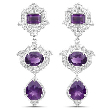 6.97 Carat Genuine Amethyst and White Topaz .925 Sterling Silver Earrings - 0