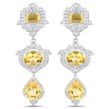 6.63 Carat Genuine Citrine and White Topaz .925 Sterling Silver Earrings - 0
