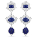 9.37 Carat Genuine Lapis and White Topaz .925 Sterling Silver Earrings-2
