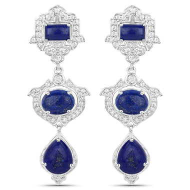 9.37 Carat Genuine Lapis and White Topaz .925 Sterling Silver Earrings - 0