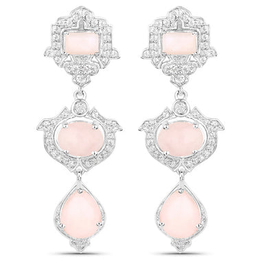 6.97 Carat Genuine Pink Opal and White Topaz .925 Sterling Silver Earrings - 0