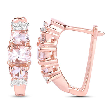 1.32 Carat Genuine Morganite and White Topaz .925 Sterling Silver Earrings - 0
