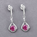 0.70 Carat Genuine Ruby and White Diamond 14K White Gold Earrings-4
