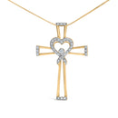 14K Yellow Gold Plated .925 Sterling Silver 1/6 Cttw Diamond Interlocking Heart and Ribbon Cross Pendant Necklace (H-I Color, I2-I3 Clarity) - 18" Inches-2