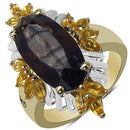 14K Yellow Gold Plated 7.07 Carat Genuine Smoky Quartz, Citrine & White Diamond .925 Sterling Silver Ring-1