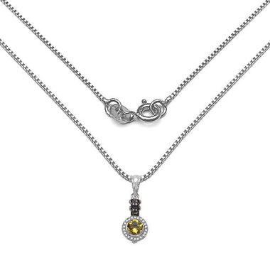 1.00 Carat Genuine Citrine, Champagne Diamond & White Diamond .925 Sterling Silver Pendant - 0