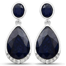 7.90 Carat Dyed Sapphire and White Diamond .925 Sterling Silver Earrings-1