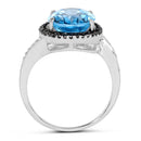 5.48 Carat Genuine Swiss Blue Topaz, Black Diamond and White Diamond .925 Sterling Silver Ring-2