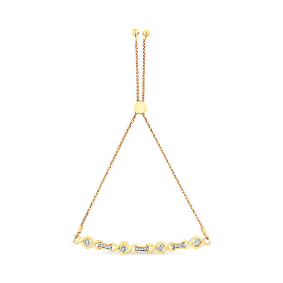14K Yellow Gold Plated .925 Sterling Silver Channel Set Diamond Accent Twist 4â€-10â€ Adjustable Bolo Bracelet (I-J Color, I3 Clarity)