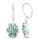 2.48 Carat Genuine Zambian Emerald and White Zircon .925 Sterling Silver Earrings-5
