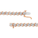 14K Rose Gold Plated .925 Sterling Silver 1/10 Cttw Diamond Round Miracle Plate and "S" Link Tennis Bracelet (I-J Color, I2- I3 Clarity) - 7"-5