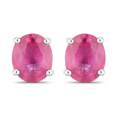 0.60 Carat Genuine Ruby 14K White Gold Earrings