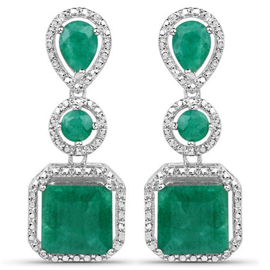 7.85 Carat Dyed Emerald .925 Sterling Silver Earrings - 0