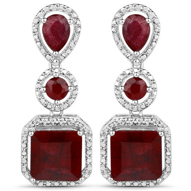 11.34 Carat Dyed Ruby .925 Sterling Silver Earrings - 0