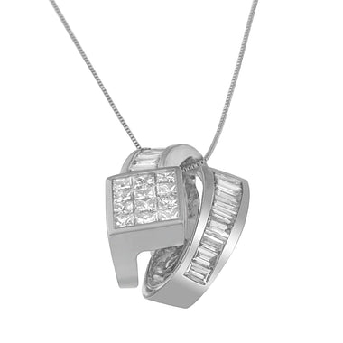 14K White Gold 2 cttw Princess and Baguette Cut Diamond Double Loop Pendant Necklace (G-H, VS1-VS2) - 0