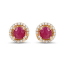 0.71 Carat Genuine Ruby and White Diamond 14K Yellow Gold Earrings-5