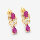 1.12 Carat Genuine Ruby and White Diamond 14K Yellow Gold Earrings-10