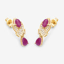 1.12 Carat Genuine Ruby and White Diamond 14K Yellow Gold Earrings-11