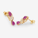1.12 Carat Genuine Ruby and White Diamond 14K Yellow Gold Earrings-12