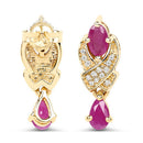 1.12 Carat Genuine Ruby and White Diamond 14K Yellow Gold Earrings-8