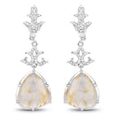 15.97 Carat Genuine Golden Rutile And White Topaz .925 Sterling Silver Earrings-4