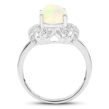 1.73 Carat Genuine Ethiopian Opal & White Topaz .925 Sterling Silver Ring - 0