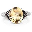 4.65 Carat Genuine Citrine, Champagne Diamond & White Diamond .925 Sterling Silver Ring-3