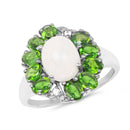 2.93 Carat Genuine Ethiopian Opal, Chrome Diopside & White Topaz .925 Sterling Silver Ring-1